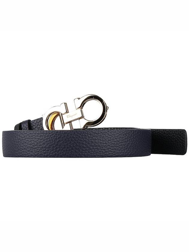 Reversible Gancini Leather Belt Black Navy - SALVATORE FERRAGAMO - BALAAN 3