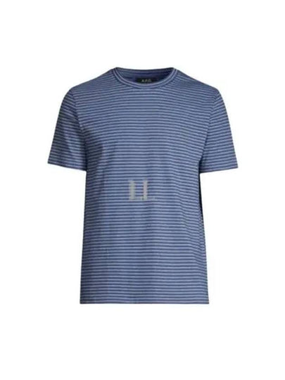 Stripe Minimal Logo Print Short Sleeve T-Shirt Blue - A.P.C. - BALAAN 2