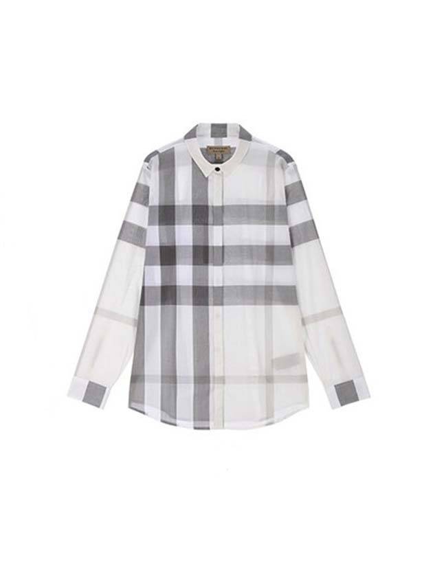 Check Stretch Cotton Shirt Grey White - BURBERRY - BALAAN 1