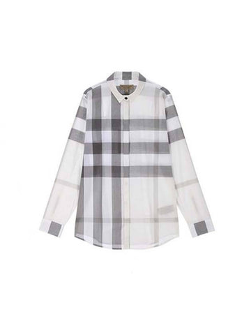 Check Stretch Cotton Shirt Grey White - BURBERRY - BALAAN 1