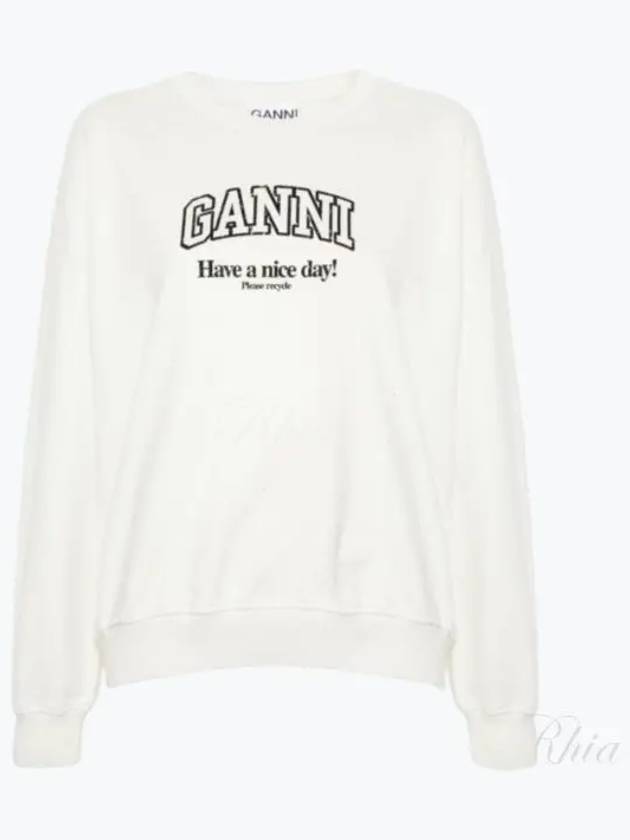 Logo Print Cotton Sweatshirt Beige - GANNI - BALAAN 2