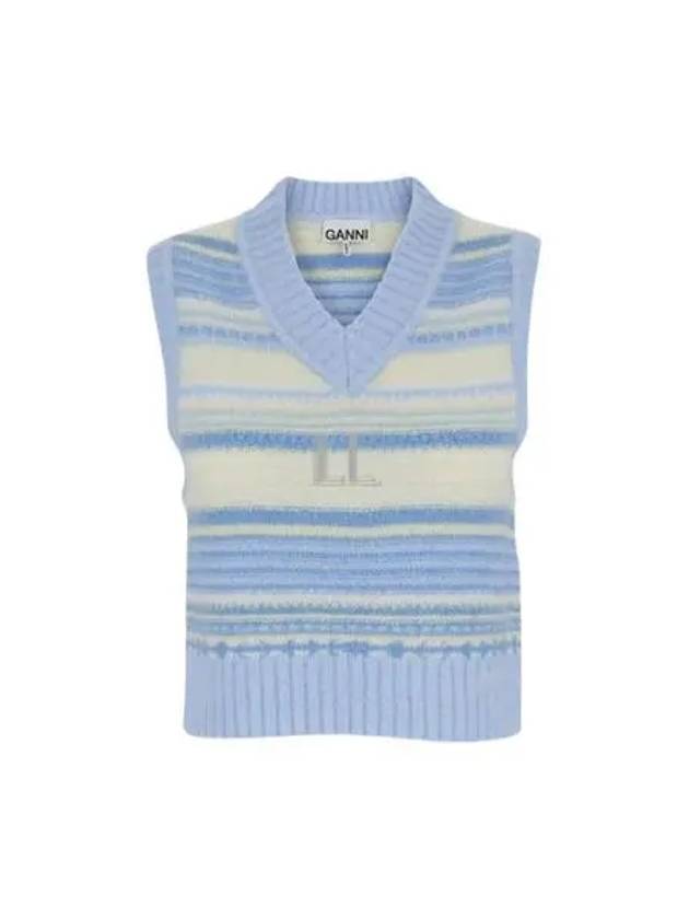 Striped Soft Wool Gilet Vest Light Blue - GANNI - BALAAN 2