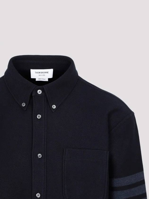 Men's 4 Bar Tech Twill Button Down Long Sleeve Shirt Navy - THOM BROWNE - BALAAN 5