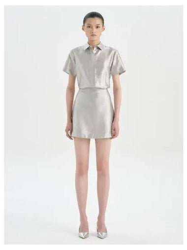 Women s Shantung Twill A Line Shirt Blouse Southern Dress One Piece Ice Gray Domestic Product - THEORY - BALAAN 1