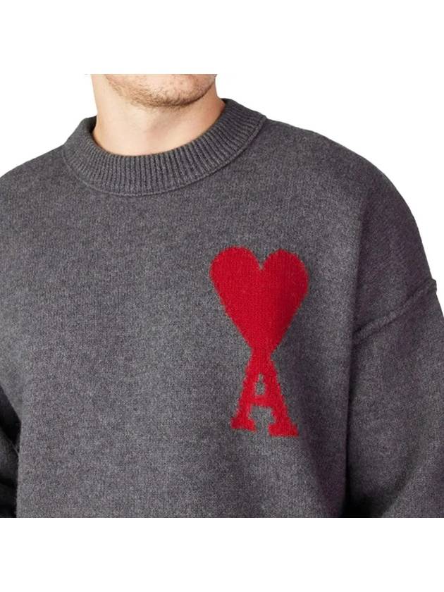 Intarsia Big Heart Logo Wool Knit Top Grey - AMI - BALAAN 4