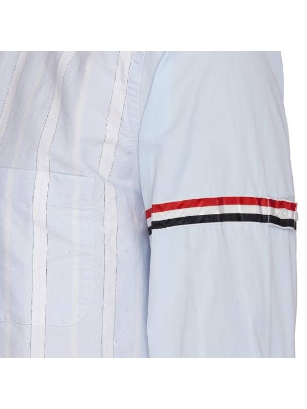 Men's Poplin Grosgrain Armband Striped Long Sleeve Shirt Blue - THOM BROWNE - BALAAN.
