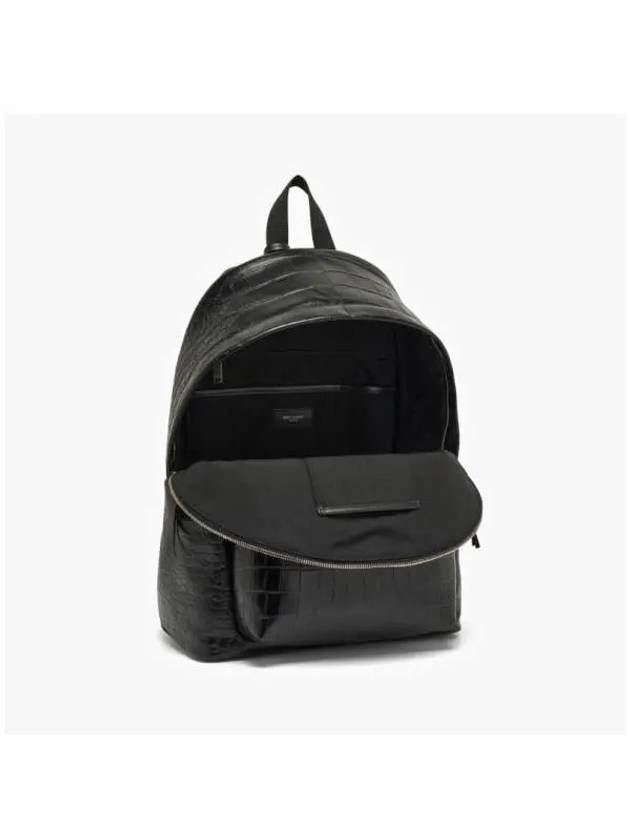 Crocodile Effect Logo Leather Backpack Black - SAINT LAURENT - BALAAN 6