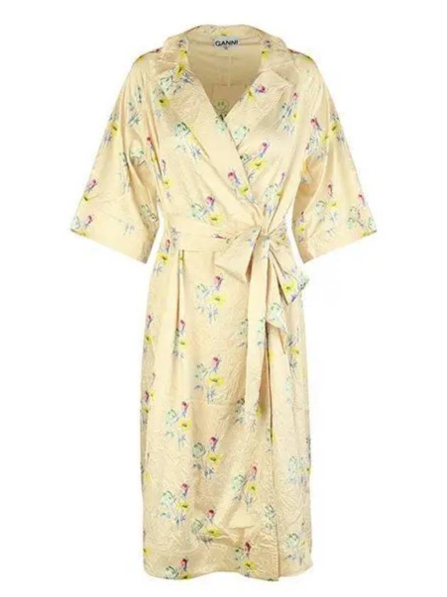 Flower Printed Satin Wrap Shirt Midi Dress - GANNI - BALAAN 2