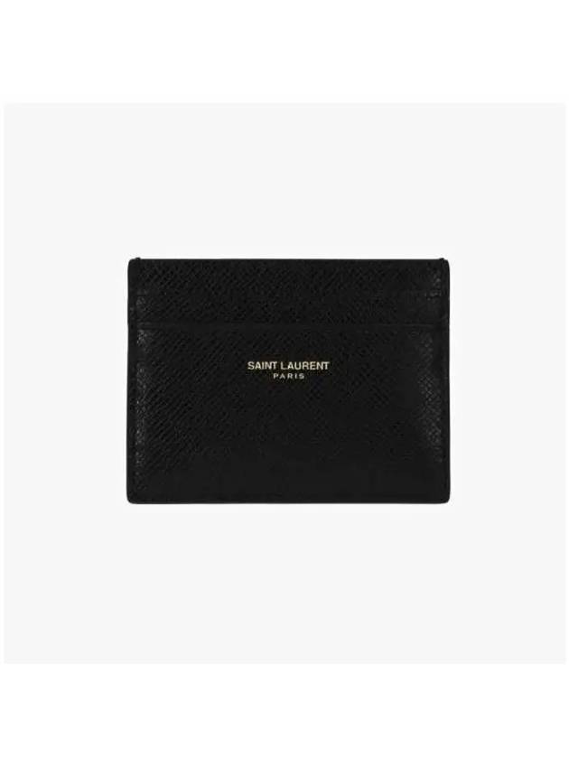 Embossed Logo Leather Card Wallet Black - SAINT LAURENT - BALAAN 3