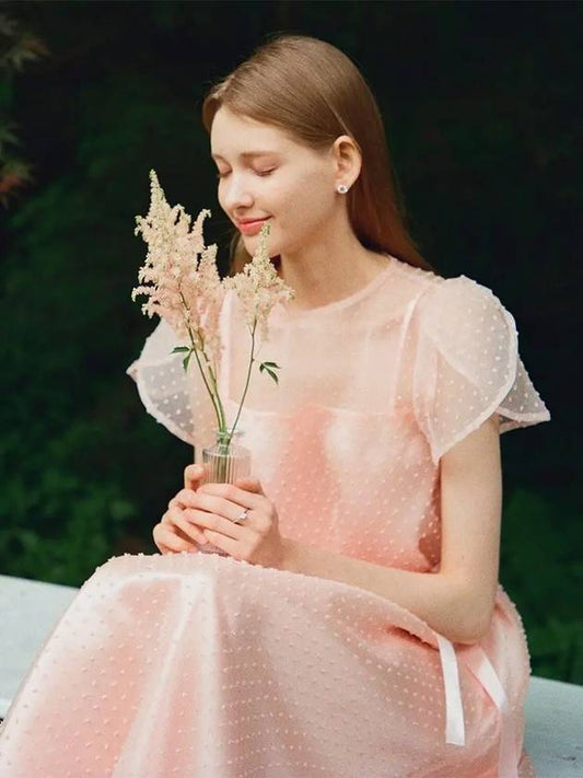 DAISY See through Petal sleeve Lace dress peach pink - AME - BALAAN 1