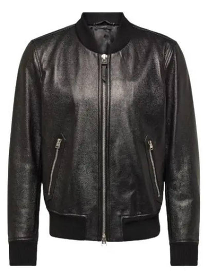 Grained Leather Two Way Zip Up Bomber Jacket Black - TOM FORD - BALAAN 2