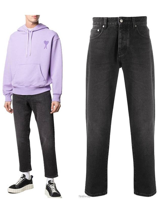 Men's Cropped Slim Fit Jeans Black - AMI - BALAAN.