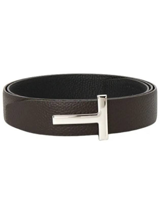 Silver Hardware T Logo Reversible Leather Belt Brown - TOM FORD - BALAAN 2