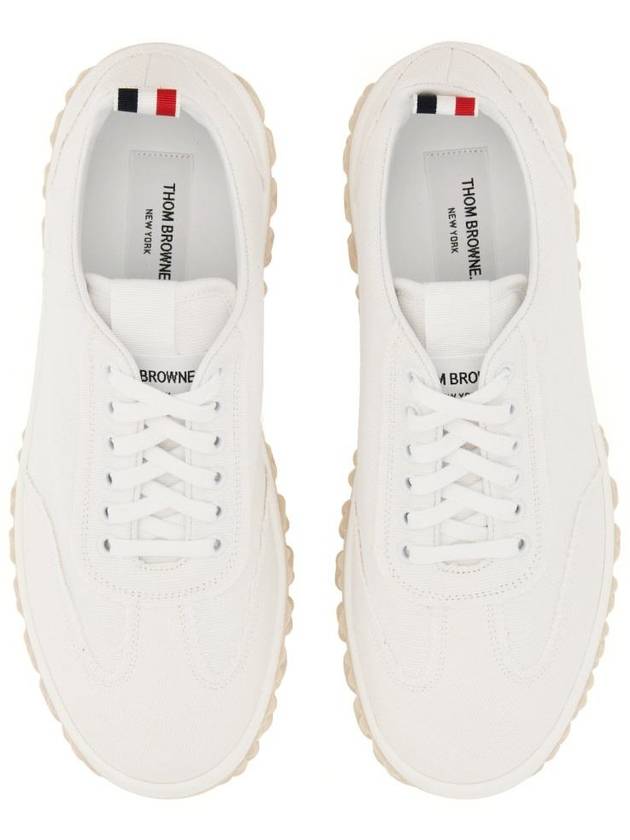 Frayed Canvas Cable Knit Sole Field Shoes White - THOM BROWNE - BALAAN 3