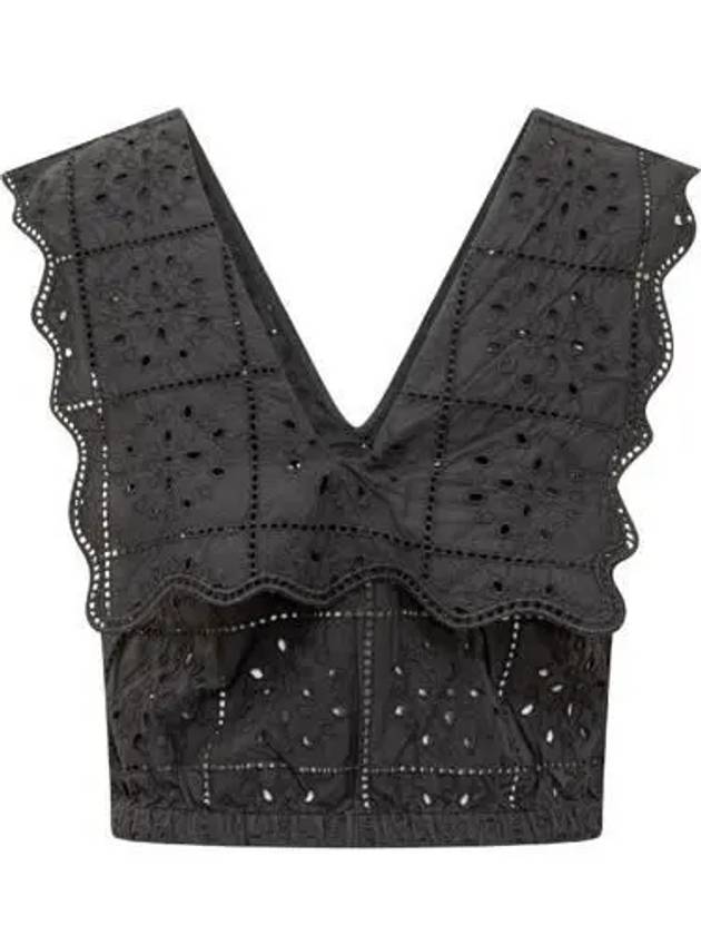 Broderie Anglaise Rhythm Collar Sleeveless Black - GANNI - BALAAN 4