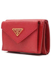 Saffiano Triangle Logo Flap Half Wallet Red - PRADA - BALAAN 2