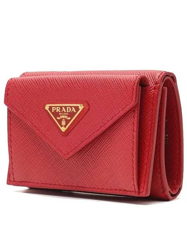 Saffiano Triangle Logo Flap Half Wallet Red - PRADA - BALAAN 2