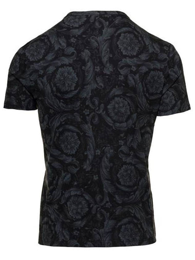 Barocco Pattern Short Sleeve T-Shirt Grey Black - VERSACE - BALAAN 1