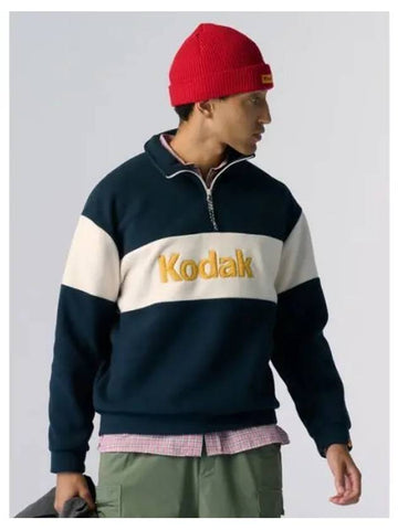 KODAK Apparel Big Logo Block Microfleece Semi overfit Half Zip up Sweatshirt NAVY - KODO - BALAAN 1