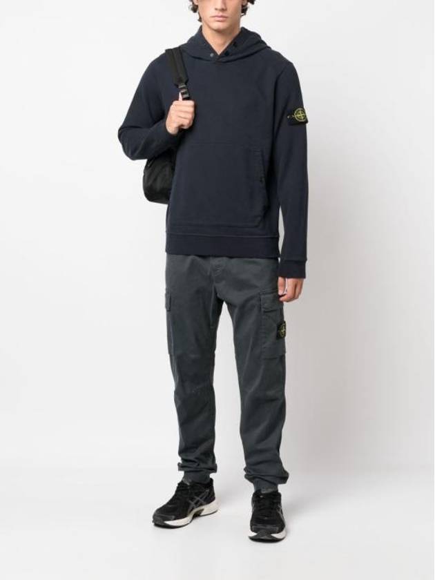 Snap Brushed Cotton Fleece Hoodie Navy - STONE ISLAND - BALAAN 3