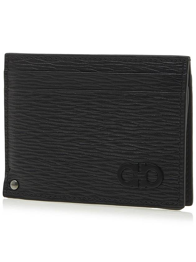 Double Gancini Leather Card Wallet Black - SALVATORE FERRAGAMO - BALAAN 3