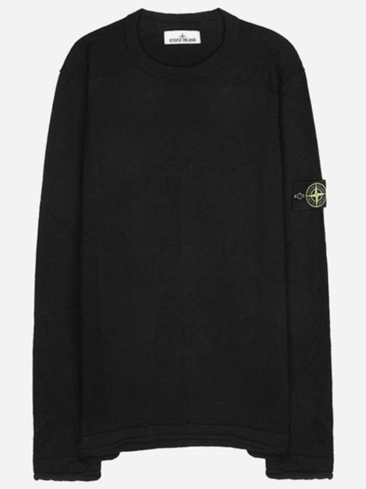 Compass Badge Ribbed Cotton Knit Top Black - STONE ISLAND - BALAAN 2