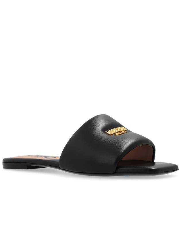 Moschino Leather Slides, Women's, Black - MOSCHINO - BALAAN 4