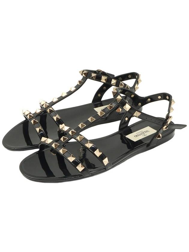 Black rubber gold plated Rockstud flat women s sandals 37 VW2S0H38 - VALENTINO - BALAAN 3