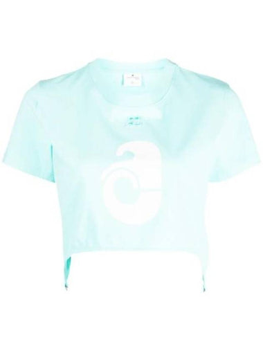 Suspenders Effect Crop Short Sleeve T-Shirt Sky Blue - COURREGES - BALAAN 1