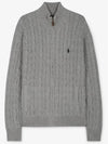 Pony Motif Cable Zipper Knit Cotton Cardigan Grey - POLO RALPH LAUREN - BALAAN 3