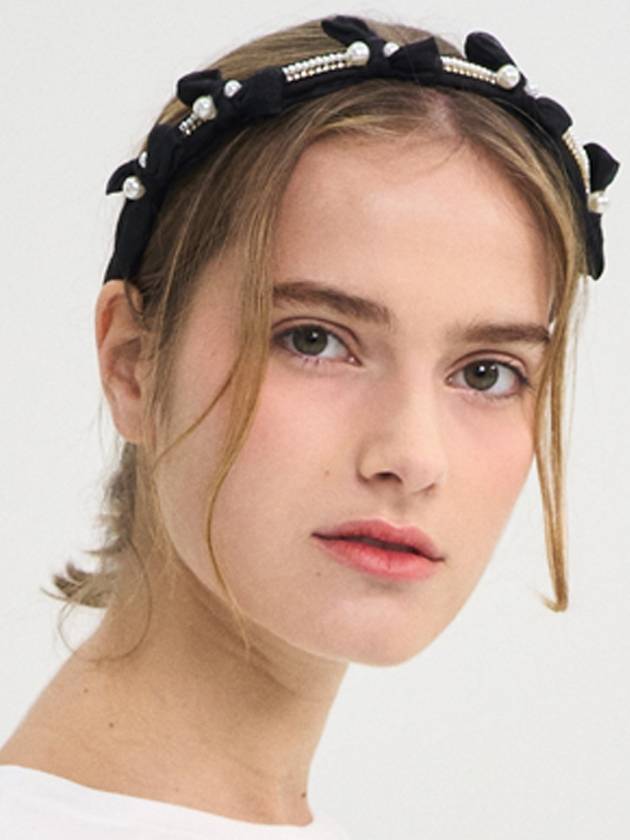 Pearl Point Gem Ribbon Hairband Black - SORRY TOO MUCH LOVE - BALAAN 4