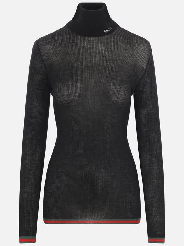 Cashmere silk blend turtleneck black - GUCCI - BALAAN 2