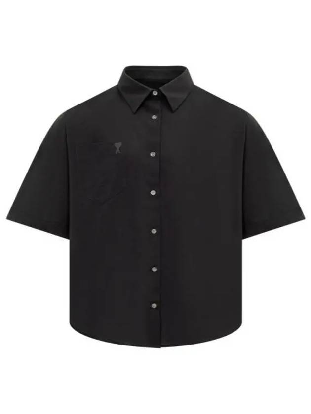 Embroidered Logo Short Sleeve Shirt Black - AMI - BALAAN 2