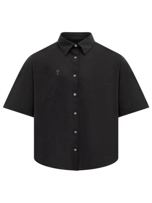 Embroidered Logo Short Sleeve Shirt Black - AMI - BALAAN 2