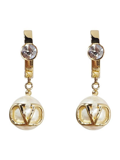 V Logo Pearl Drop Earrings Gold - VALENTINO - BALAAN 2