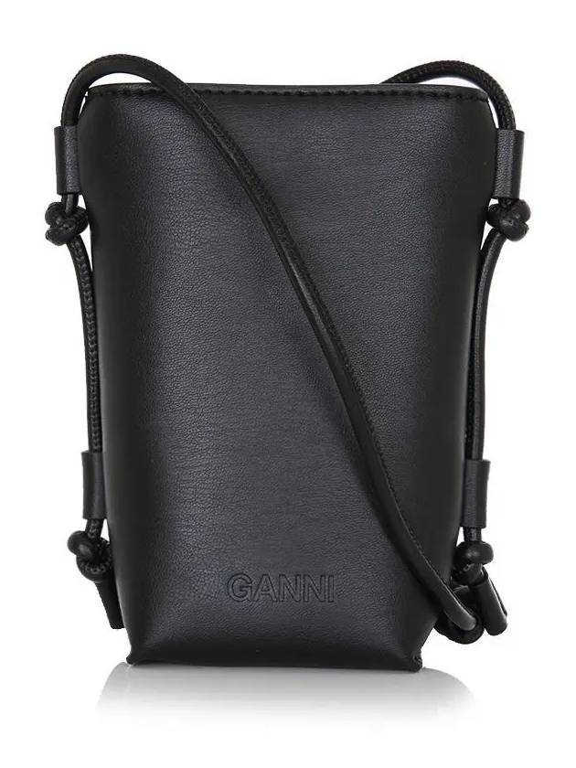 Bou Logo Leather Cross Bag Black - GANNI - BALAAN 2