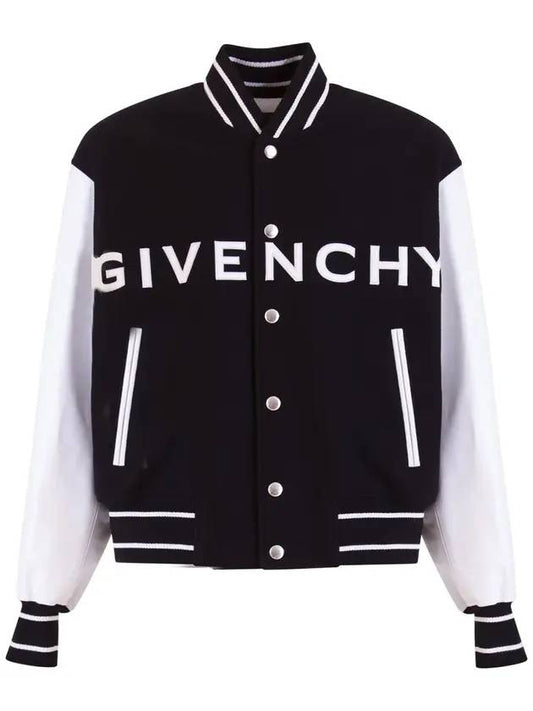 Men's Logo Leather Wool Bomber Jacket Black - GIVENCHY - BALAAN 1