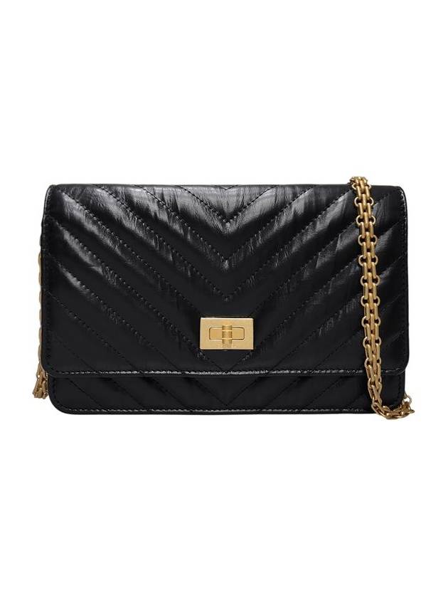 A70328 Black Chevron Calfskin 2 55 WOC Gold Chain Cross Bag - CHANEL - BALAAN 1