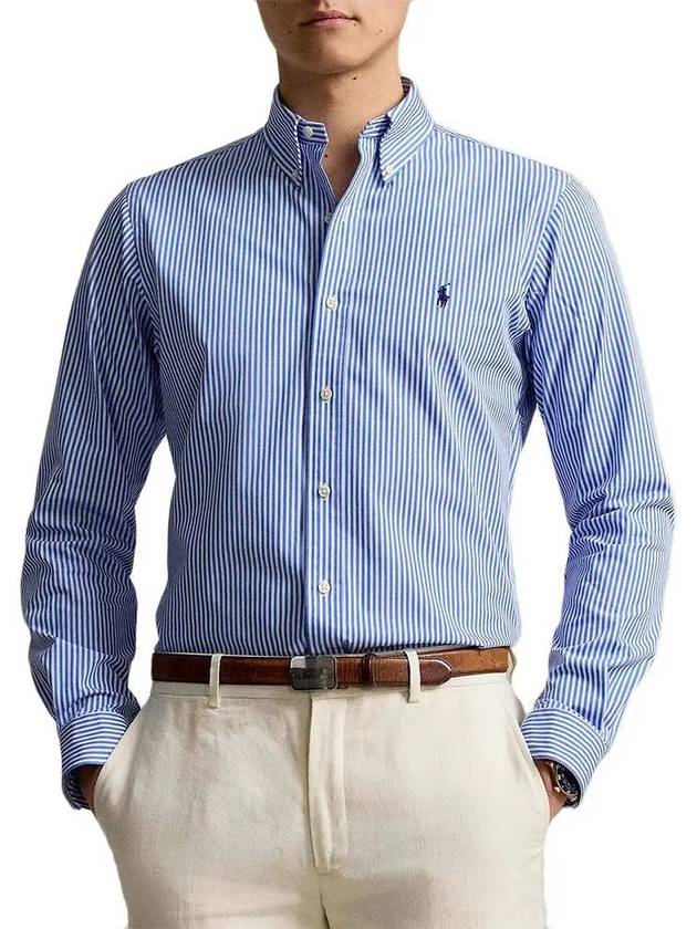 Logo Embroidery Striped Poplin Long Sleeve Shirt Blue - POLO RALPH LAUREN - BALAAN 2