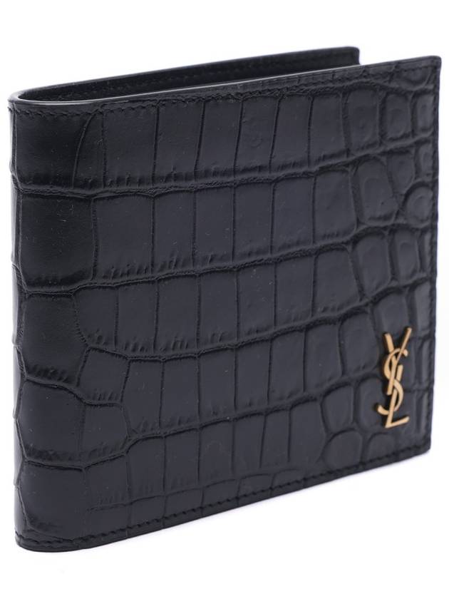 Crocodile Pattern Monogram Half Wallet Black Gold - SAINT LAURENT - BALAAN 4