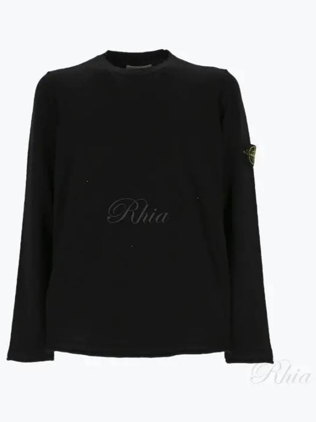 Logo Patch Crew Neck Cotton Nylon Knit Top Black - STONE ISLAND - BALAAN 2