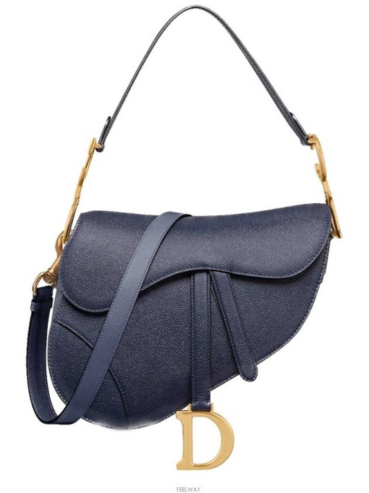 Saddle Grained Calfskin Shoulder Bag Navy - DIOR - BALAAN 2