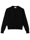 Heart Logo Wool Cardigan Black - AMI - BALAAN 2