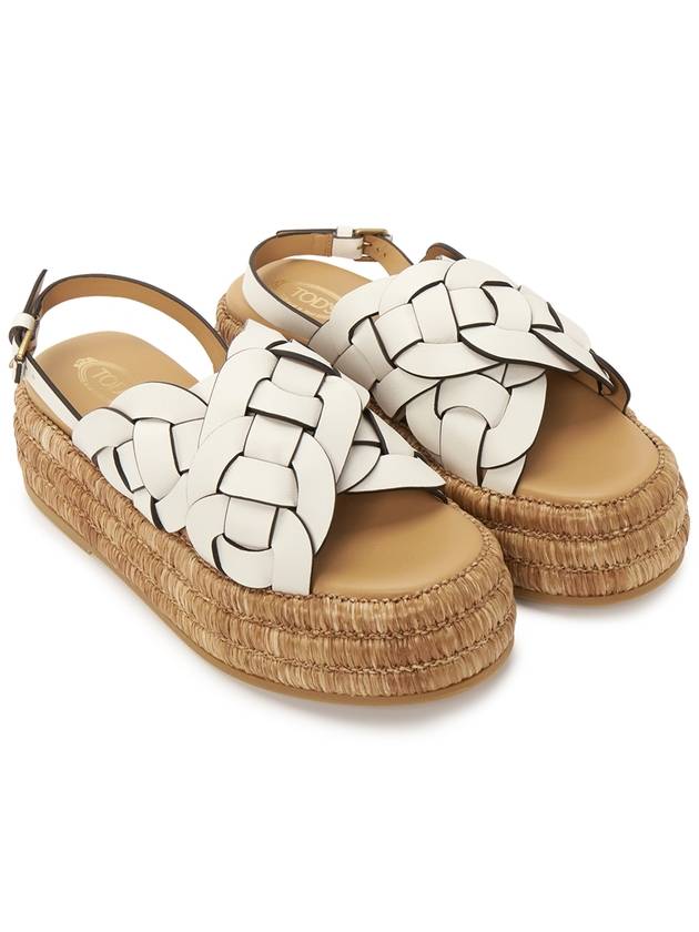 Platform Leather Woven Sandals White - TOD'S - BALAAN 4