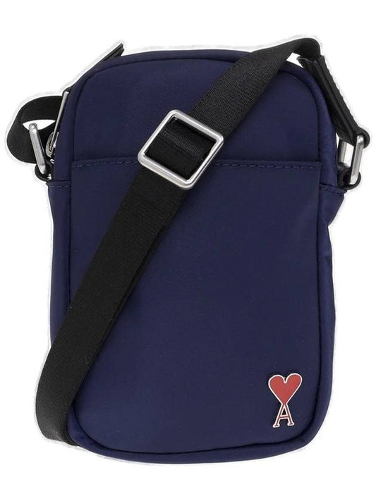 Heart Logo Water Repellant Nylon Phone Pouch Bag Navy - AMI - BALAAN 1