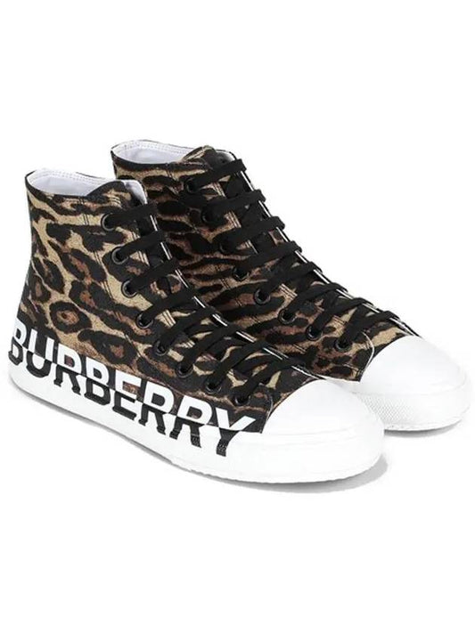 Logo Leopard High Top Sneakers Brown - BURBERRY - BALAAN.