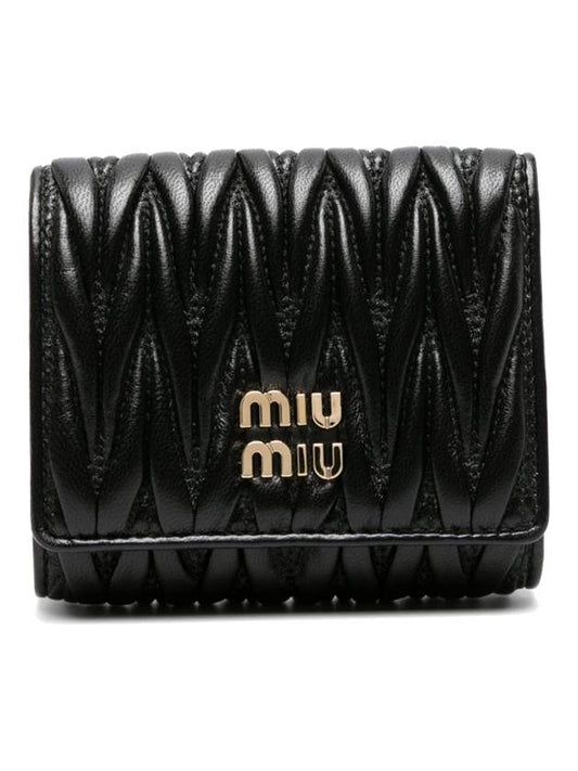 Matelasse Logo Nappa Leather Half Wallet Black - MIU MIU - BALAAN 2