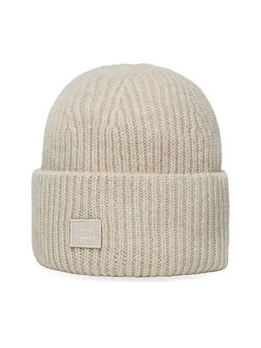 C40270 OATMEAL MELANGE Face Logo Small Patch Beanie - ACNE STUDIOS - BALAAN 1