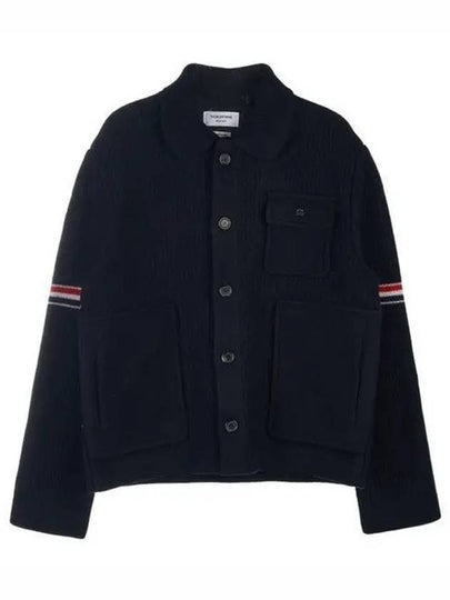 Men's Voile Wool Stripe Workman Jacket Navy - THOM BROWNE - BALAAN 2