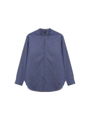 Men s Cotton Chambray Stand Shirt Dark Indigo - EMPORIO ARMANI - BALAAN 1